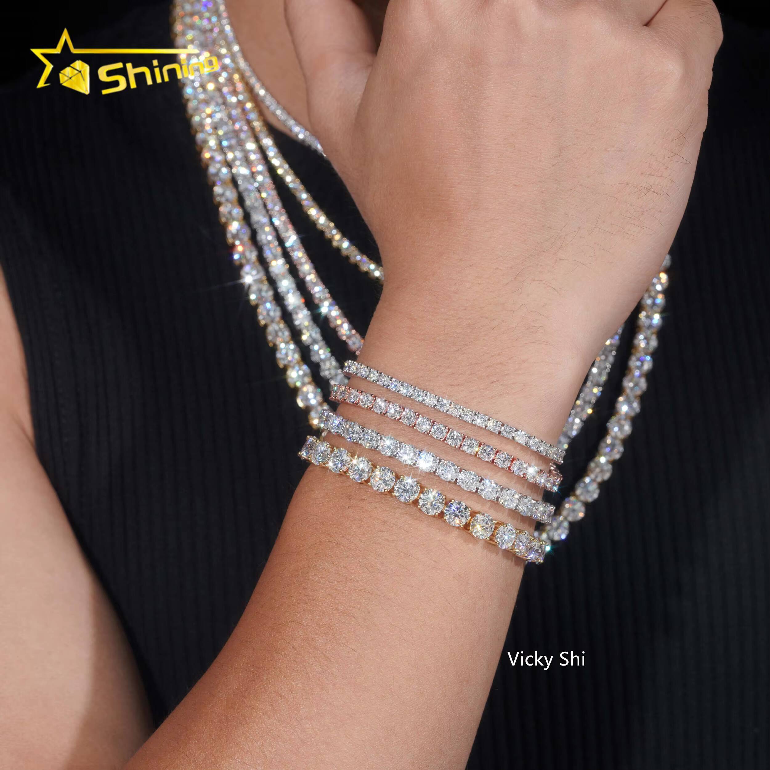 GRA Certificated Pass Diamond Tester Moissanite Tennis Chain 925 Silver Fine 2MM to 5MM Iced Out Moissanite Tennis Necklace
