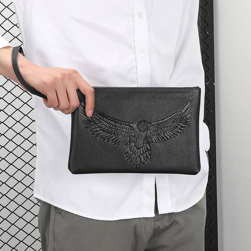 FEIDIKABOLO Genuine Leather Clutch Wallet Long Fashion Em Eagle Man Purse Classic Design Male Mobile Cash Bag
