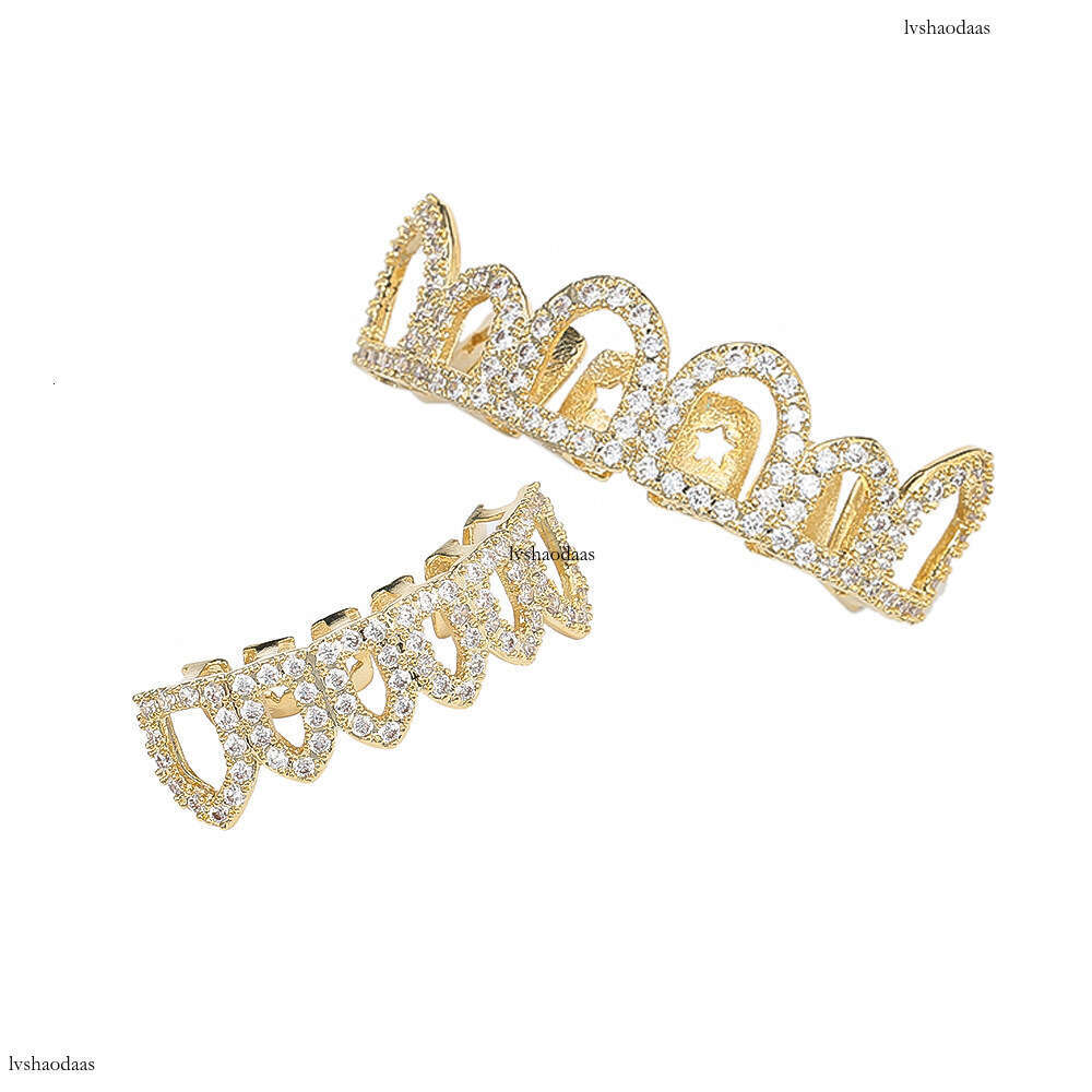 Hip Hop Set Halloween Gift Funny HIPHOP Hollow Micro Paved Zircon Gold Teeth