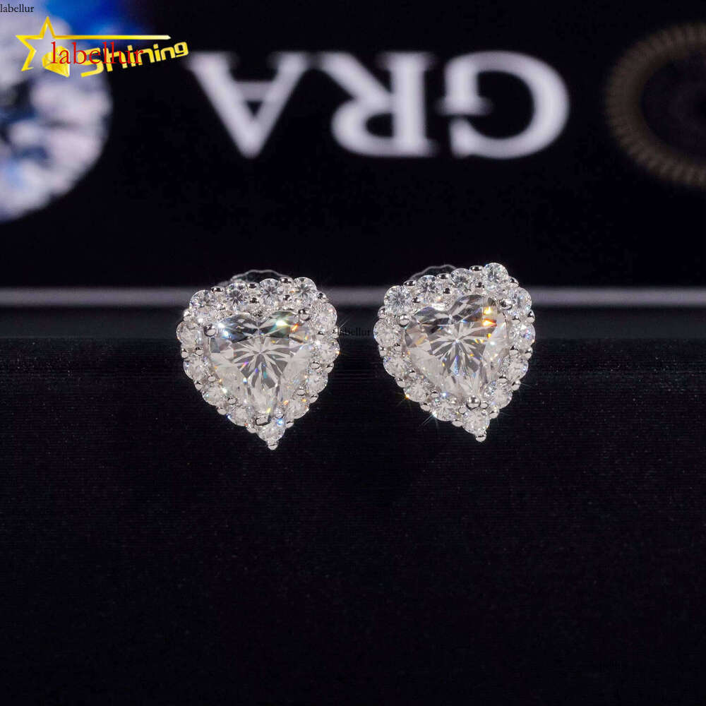 Hip Hop Jewelry Pass Tester GRA Certified Stocks Brilliant Dia Sterling Sier Moissanite Stud Heart Earrings