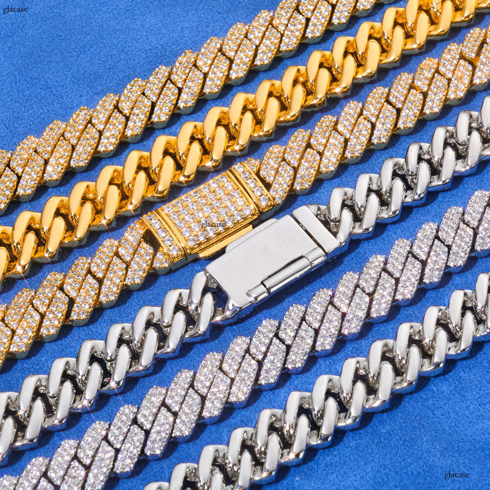 Hip-Hop Iced Out VVS Double Row Moissanite Dia Necklace Flip Clasp Cuban Chain Light Jewelry