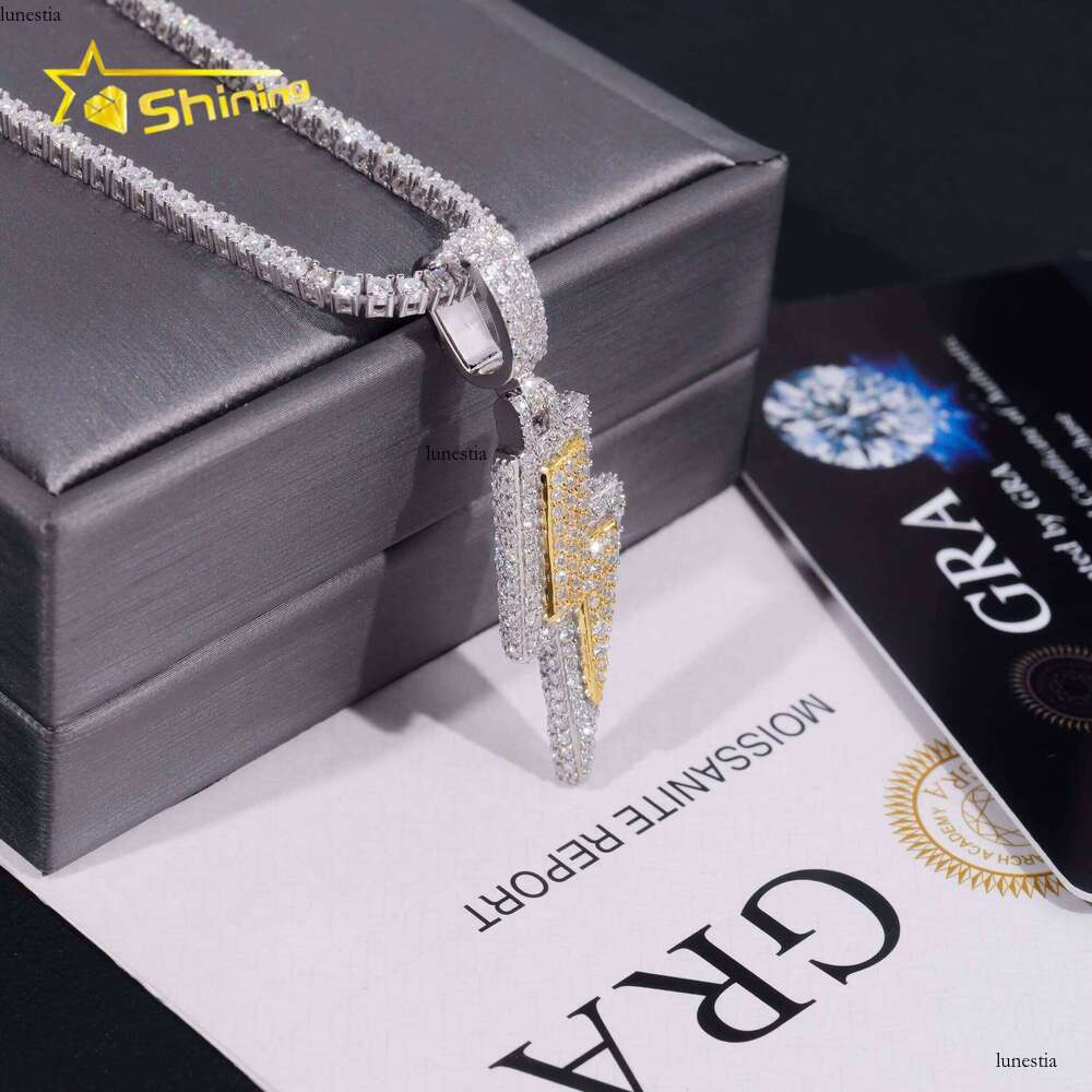 Custom Made Lighing Two Tone Hip Hop Iced Out Sier Dia Moissanite Pendant With Tennis Chain