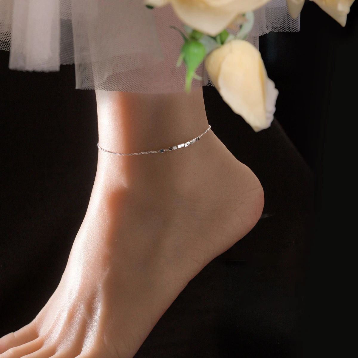 MIQIAO 925 Sterling Silver Block Woman Foot Bracelet On The Leg Anklets Chain Sexy Accessory Jewelry S7438 High Quality 250807