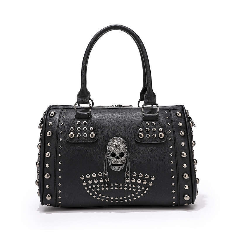 Designer Bags Women's Autumn Winter New Fashion Skull Punk Studded Boston Handbag,Luxury Shoulder Crossbody Large Bag,Hot selling party handbag