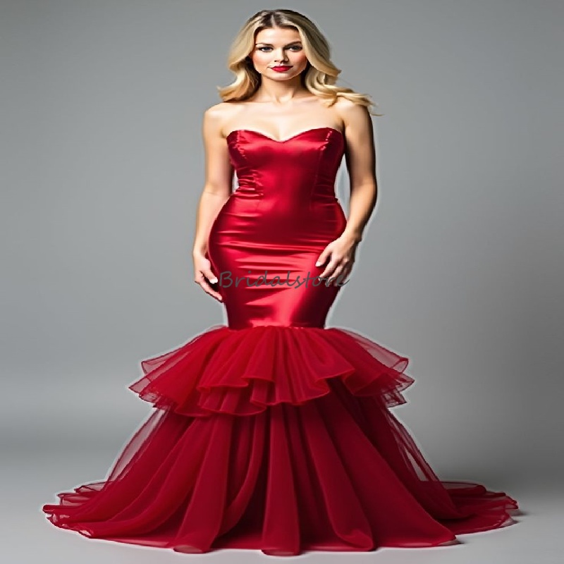 Charming Mermaid Red Prom Dress 2025 Sweetheart Satin Fishtail Evening Gowns Elegant Maxi Formal Birthday Party Wear Vestio De Noche