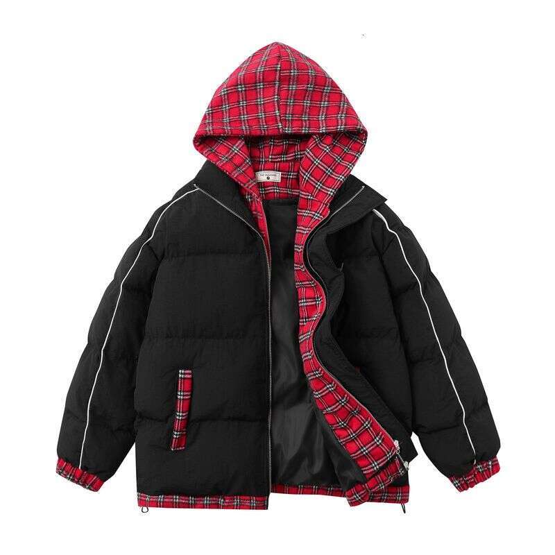 Men's Clothing Retro Two Piece Plaid Hooded Cotton Thick Warm Loose Coat