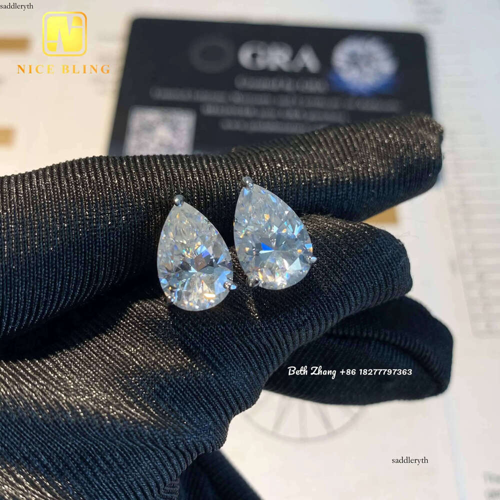 Wholesale Price Solitaire Earrings Hip Hop Sier Jewelry VVS D Color Pear Cut Moissanite Dia Ear Studs for Men Women