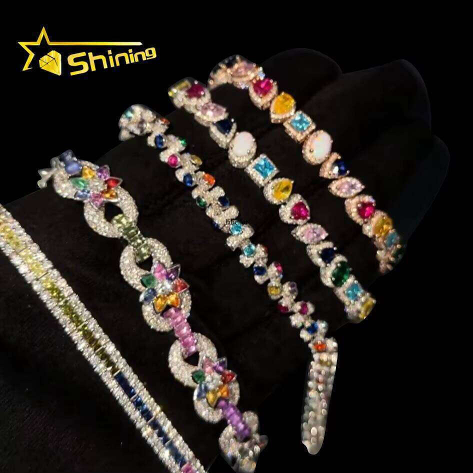 Customized Rapper Jewelry Iced Out Hip Hop Sterling Sier Moissanite Cuban Link Bracelet for Men Women