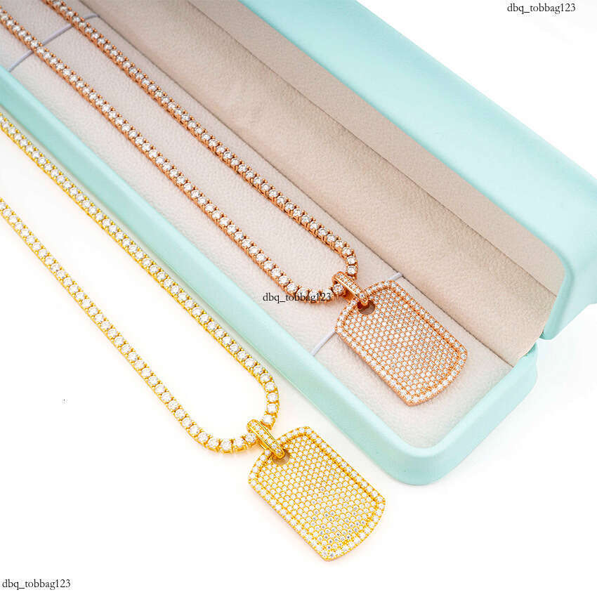 New Iced Out VVS Inlaid Moissanite Rectangular Necklace Trendy Cool Hip-Hop Pendant Versatile