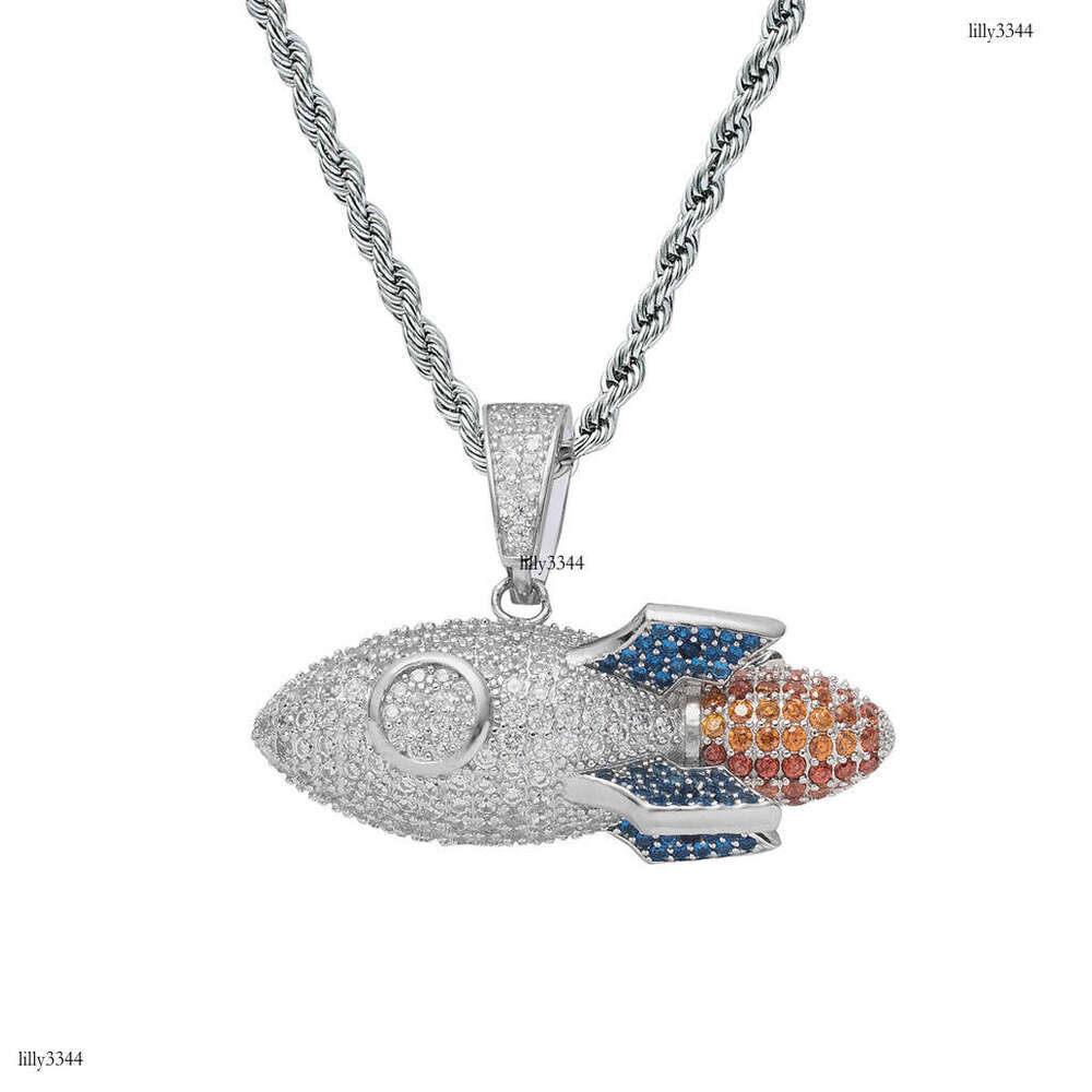 Jewelry Sterling Sier Rocket Pendant Colorful Moissanite chain Cool Trendy Hip Hop Necklace
