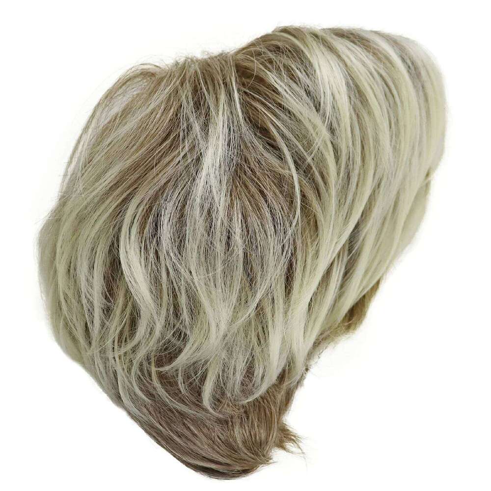 Old Lady Synthetic Hair Blonde with Bangs Natural Short White Woman High Temperature Blond Ombre Mommy Wig for Daily