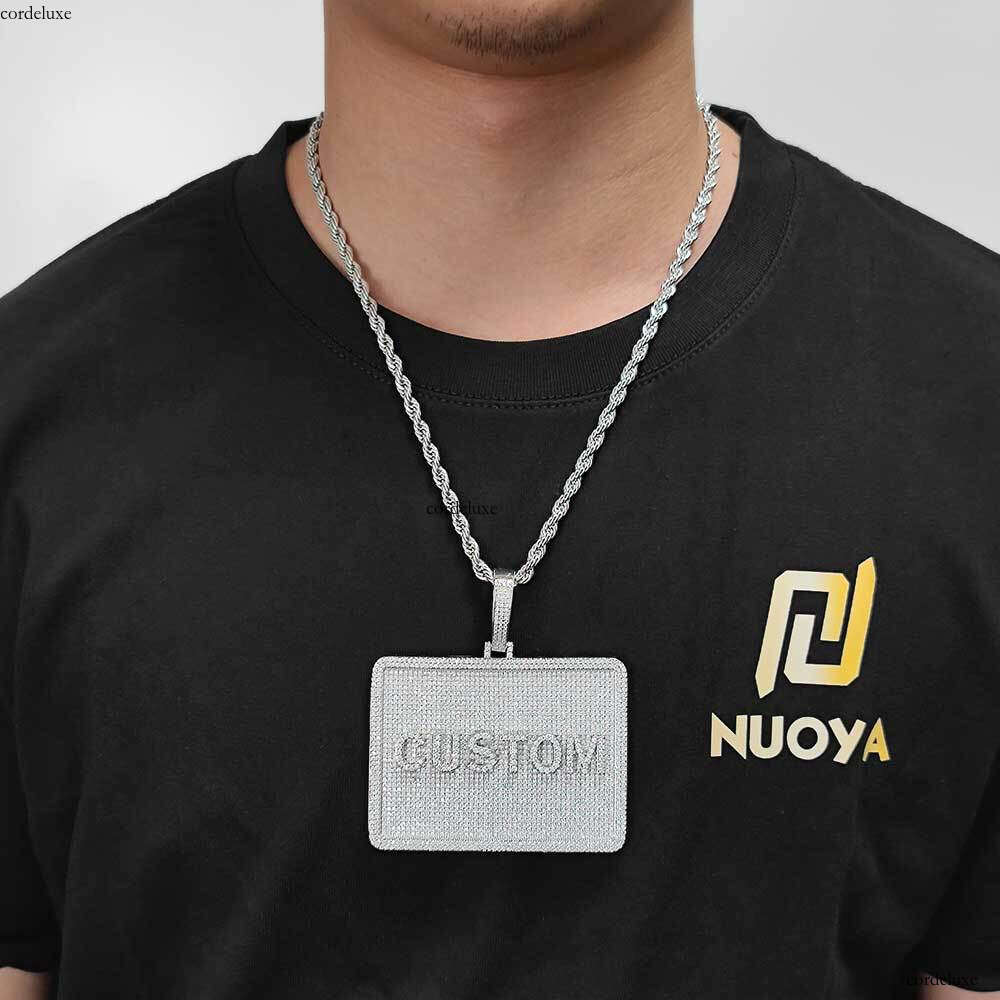 Hip Hop Rectangular Personality Letter Pendant Accessories Moissanite chain Men's Necklace Jewelry