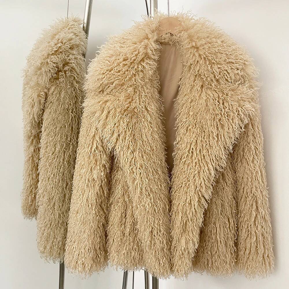 New Winter Clothes Women Fashion Faux Mongolia Sheep Coat Warm Thick Fake Jacket Long Sleeve Artificial Fur Overcoat