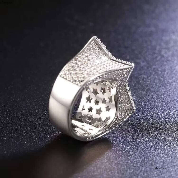 RTS Hip Hop Fine Jewelry Sterling Sier Gold Plated Ice Out Moissanite Cuban Men Star Ring
