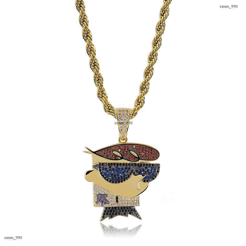 Hip Hop Cartoon Character Dexter Pendant Micro Paved Moissanite chain Men's Necklace