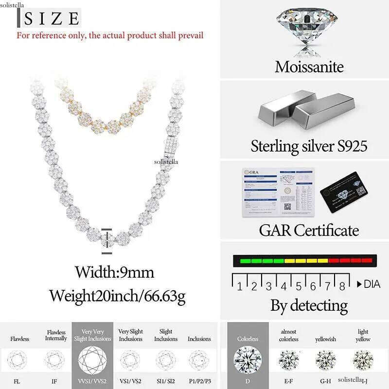 10mm Moissanite VVS1 Sier For Women Iced Out Chain Link Necklace Unisex Fine Hip Hop Jewelry