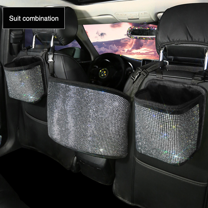 Car-mounted crown-decorated multi-functional storage bag with trash can
