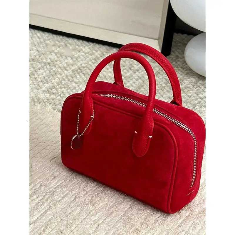 Red Faux Suede Bridal Wedding Bag For Women 2025 New Style Light Luxury High-end Handbag Korean Version Versatile Boston Bag Z250809