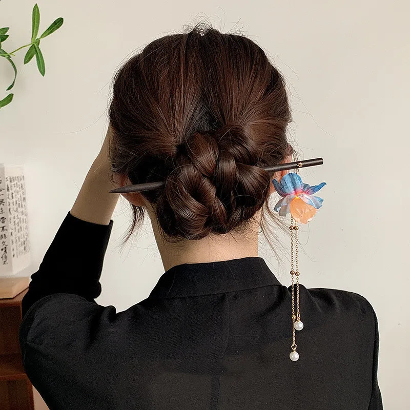 Chinese Hanfu Hair Sticks Vintage Wooden Luminous Hairpins Classical Hair Ornaments Women Hair Clip Pin Hair Jewelry Headwear 250807