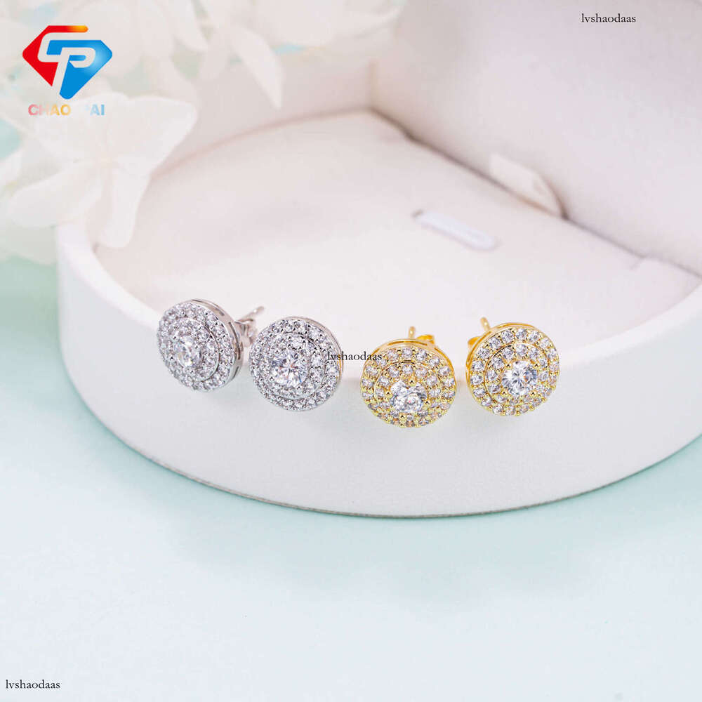 Trade Sier Gold-Plated Round Moissanite Earrings Studs Jewelry