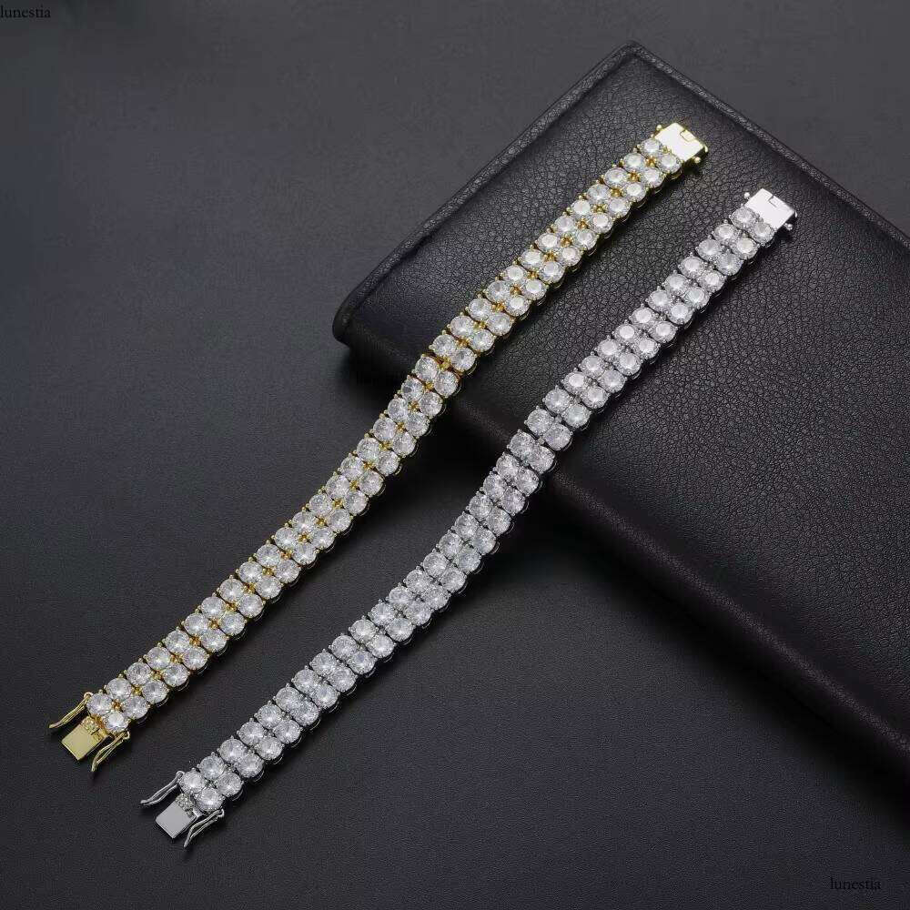 NUOYA 10mm Sier and Gold Plated Bracelet Two-Row Dia Tennis Chain Fine Jewelry for Women Gift