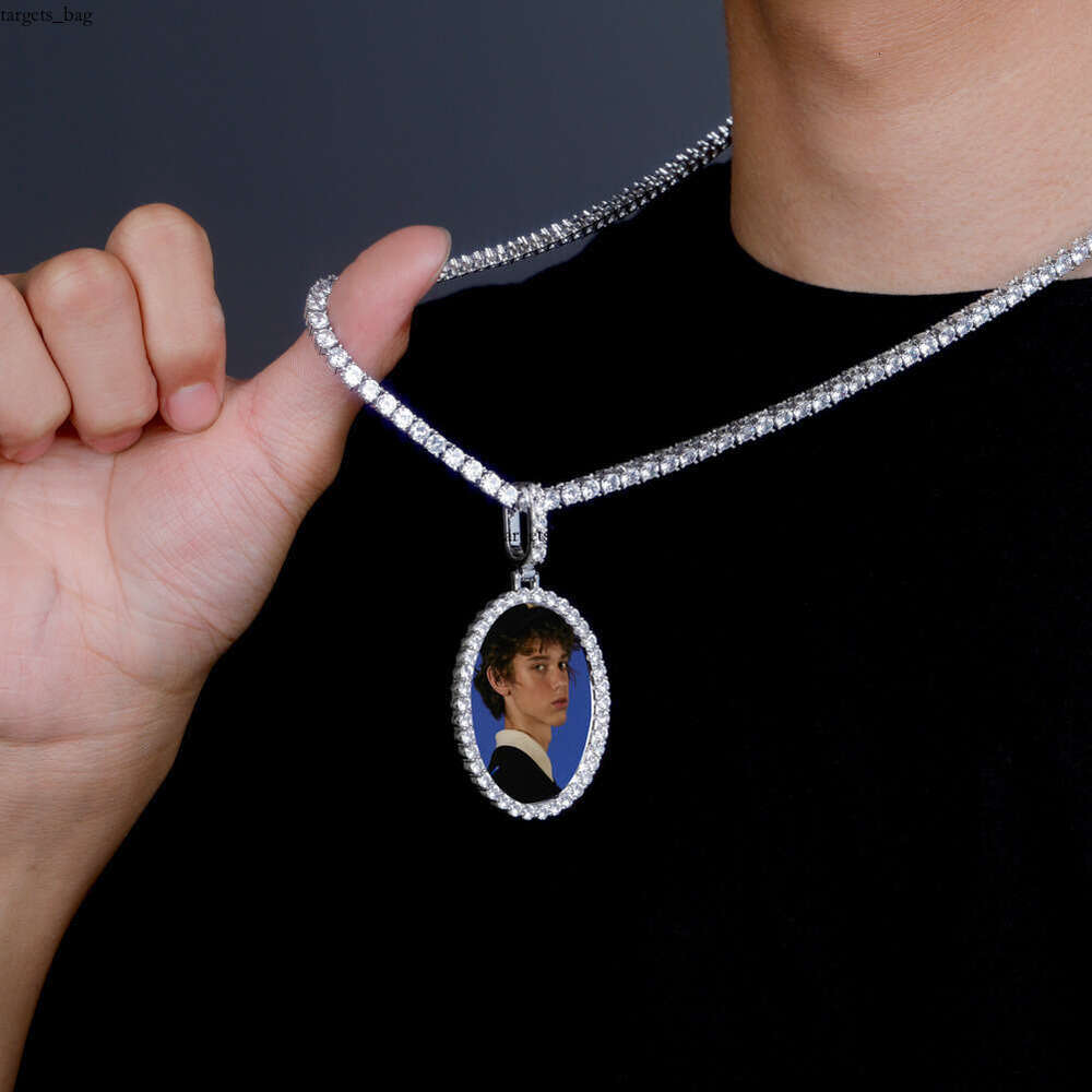 Full Dia Hip-Hop Water Drop Pendant Sterling Silver Moissanite chain Oval Memory Photo Frame Necklace Personalized DIY