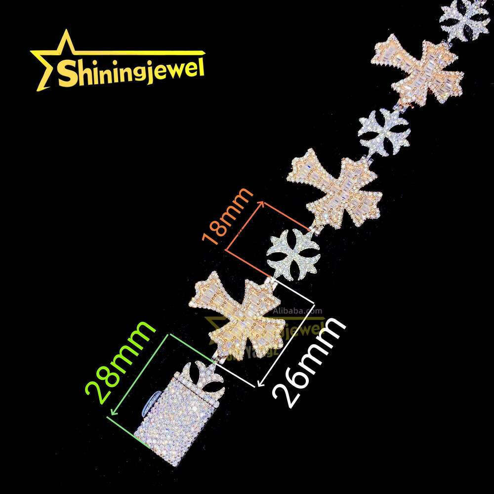 Snowflake Cross Bracelet Large 31.6Mm Two-Tone Hip-Hop Sier Religious Jewelry Moissanite Cuban Chain