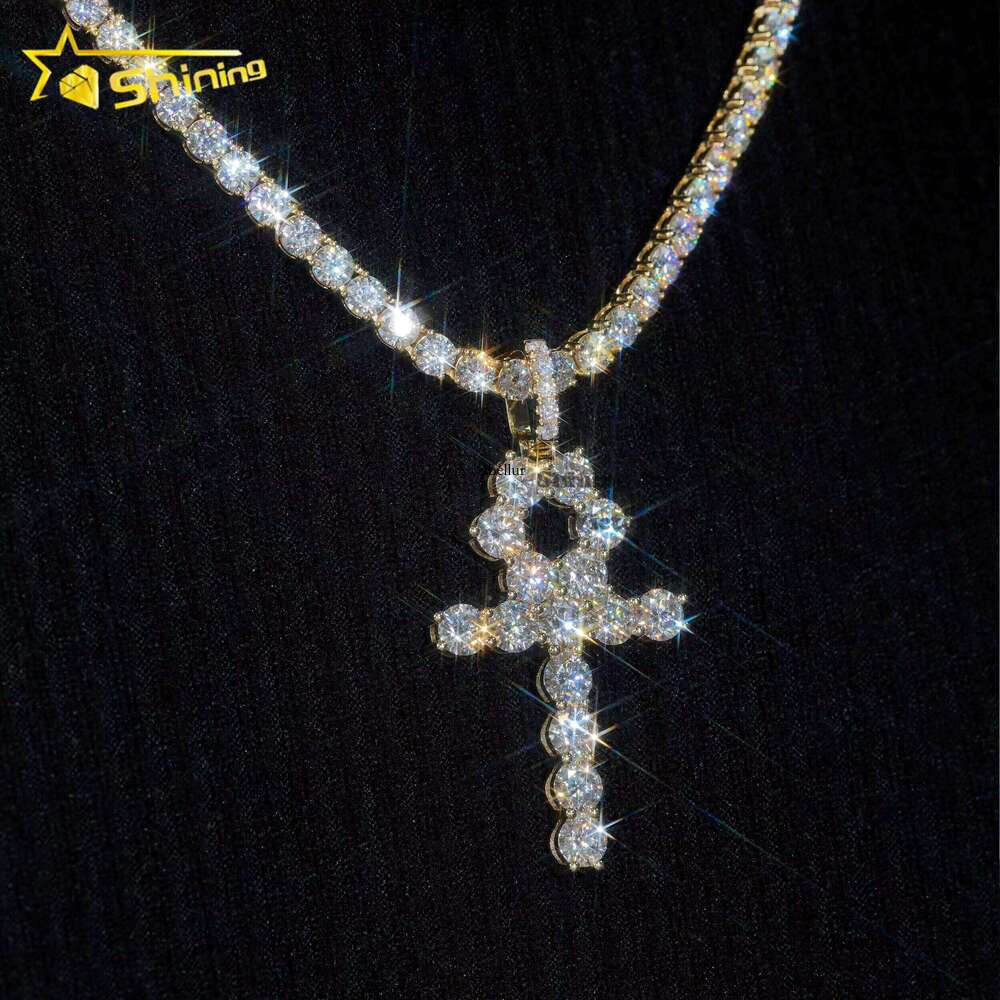 Quality Certification Tennis Chain Hip Hop Jewelry 10K 14K Real Gold VVS Silica Cross Pendant