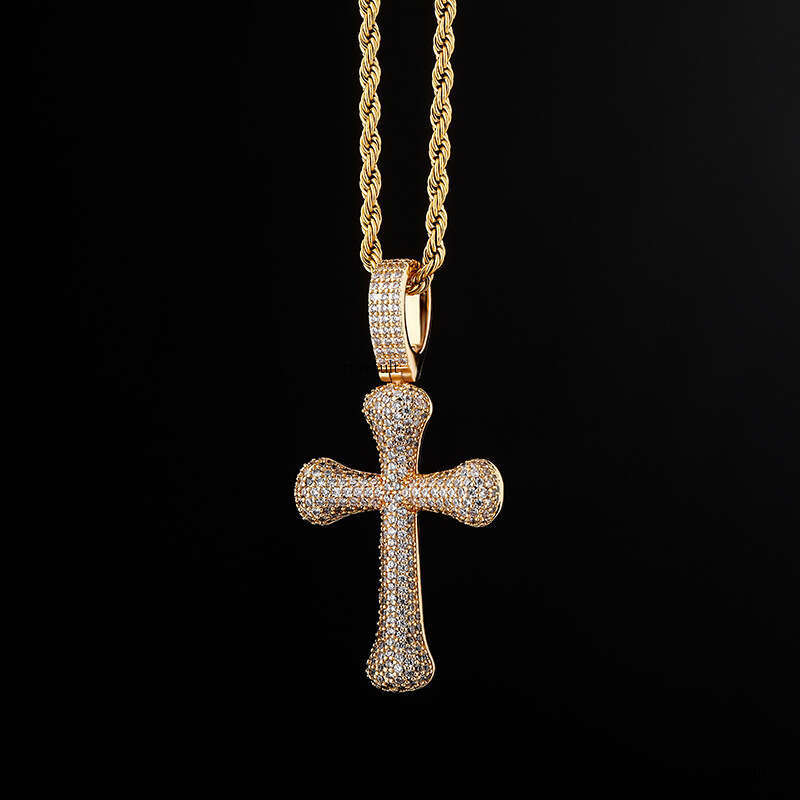 Hip Hop Full Moissanite chain Cross Pendant Necklace Unisex Trendy Fashion Accessory