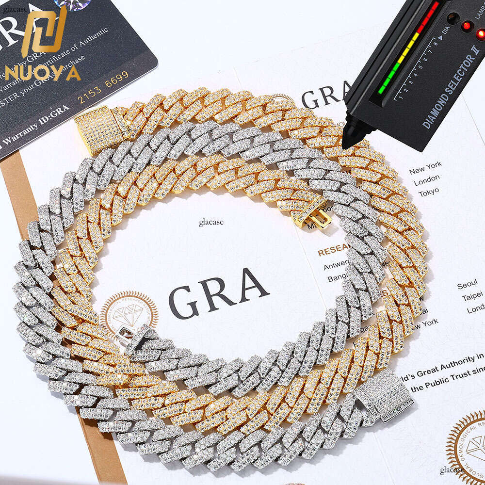 Hip Hop 14mm Micro Inlaid Moissanite Iced Out VVS Rhombus Cuban Chain Personality Men's Necklace