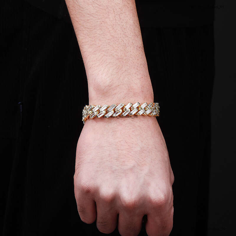 INS 12mm Square Moissanite chain Spring Clasp Cuban Necklace Unisex Hip Hop Bracelet Jewelry
