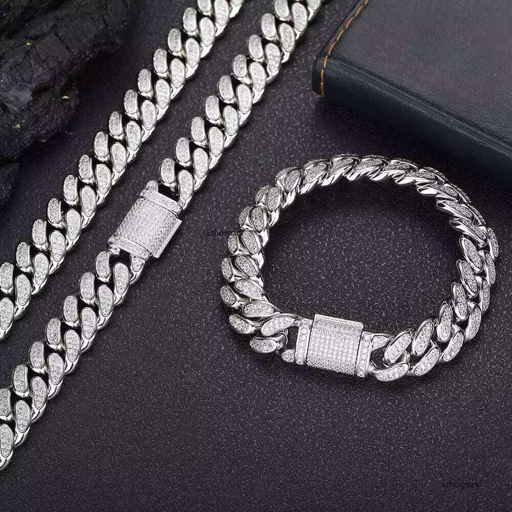 Nuoya 12mm Dia White Gold Hip Hop Jewelry Iced Out CZ Stone Miami Cuban Link Chain Necklace for Men Women