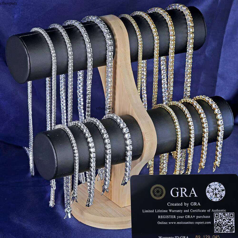 NUOYA Pass Tester Silicon Stone Iced Round Brilliant Cut Sier Tennis Chain Necklace Women's Jewelry