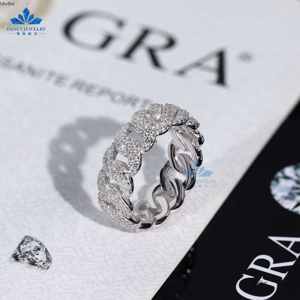 Pure Silver Pyroxene 7mm Hip Hop Ring Classic Design Cuban Shape Quality Certified Wedding Party Daily Wear