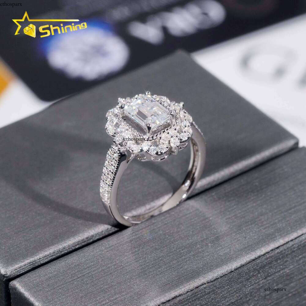 Pass Tester 1ct Emerald Engagement Charm Pearl Silver VVS Wedding Inlaid Ring Women's Jewelry