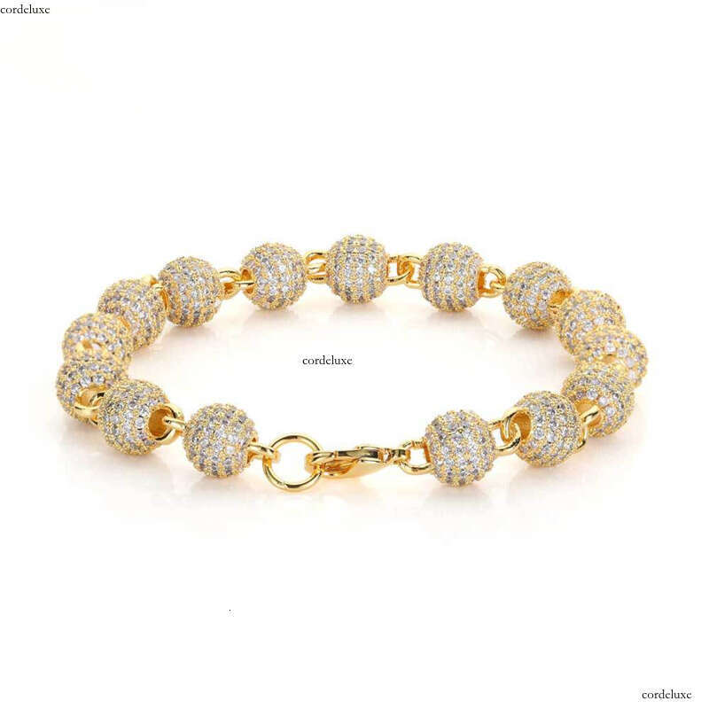 8mm Micro Inlaid Zircon Round Bead Chain Bracelet Men's Fashion Trendy Brand Hip Hop Accessories