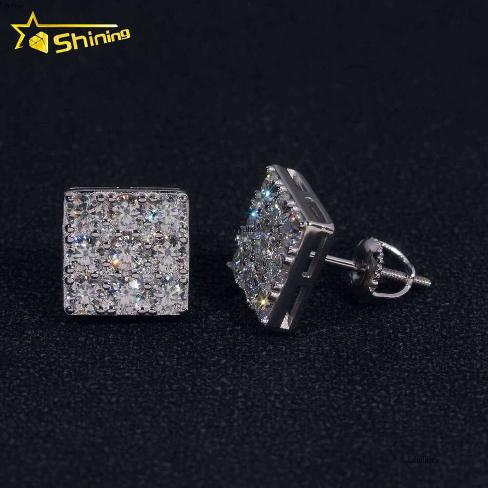 Pass Tester GRA Certified VVS Sterling Sier Men's Square Silicon Stone Stud Earrings