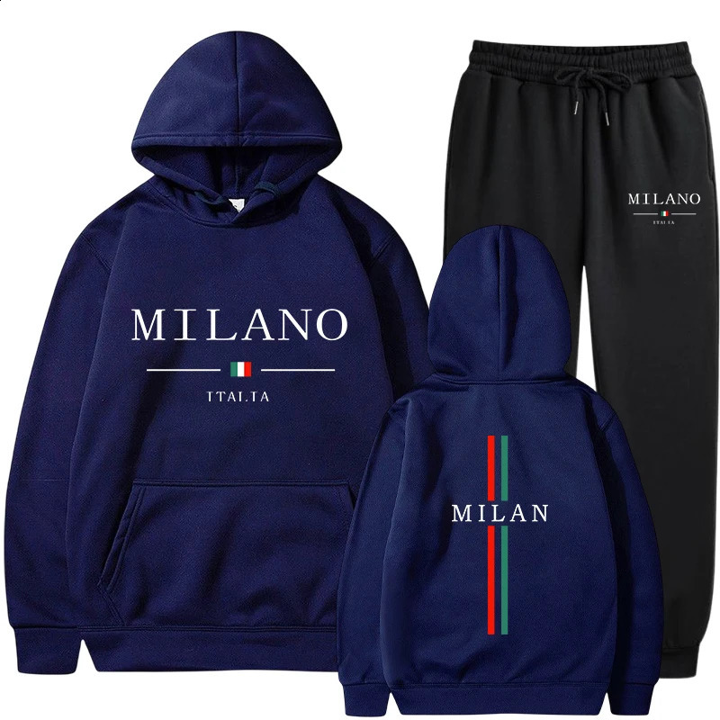 Milan Printing Mens Tracksuit Casual Sweatshirts for Men High Quality HoodiesSweatpants 2 Pcs Set s Jogging Streetwear 250809
