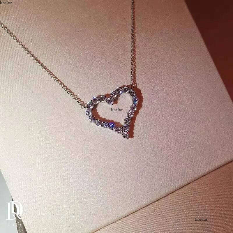 Vecalon Heart love pendant Sterling sier Pave 5A zircon Wedding Pendants with necklace for Women Bridal Party Dia Jewelry