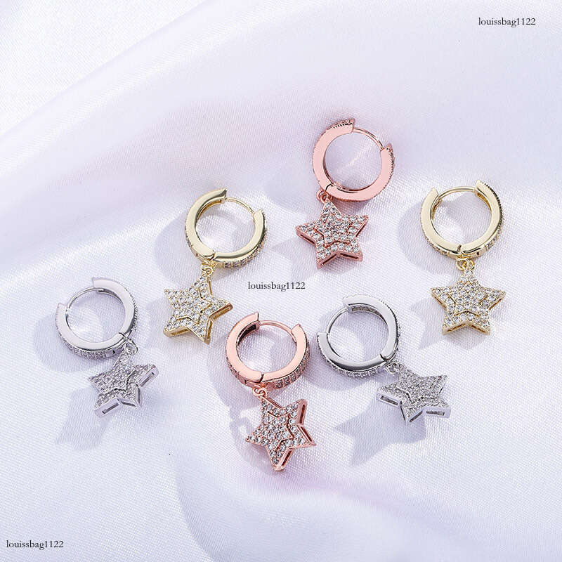 Hip Hop Five-Pointed Star Full Zircon Fashion Women's Earrings Gold Jewelry