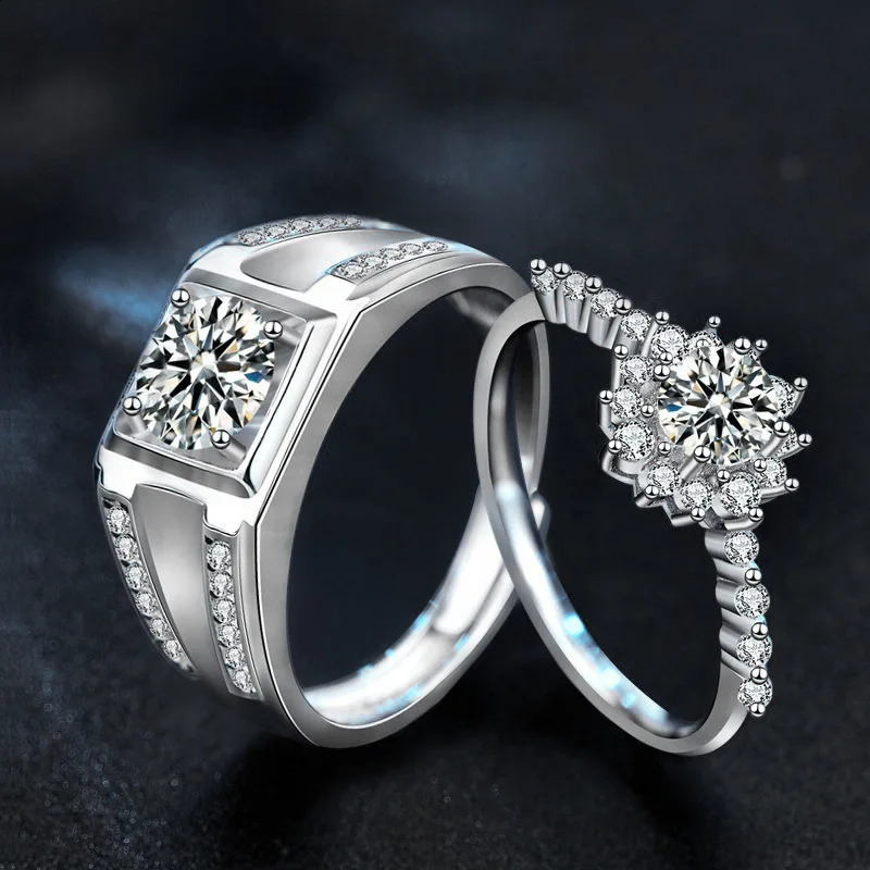 S925 Sterling Silver 1ct Couple Rings - Adjustable GRA Certified 250805
