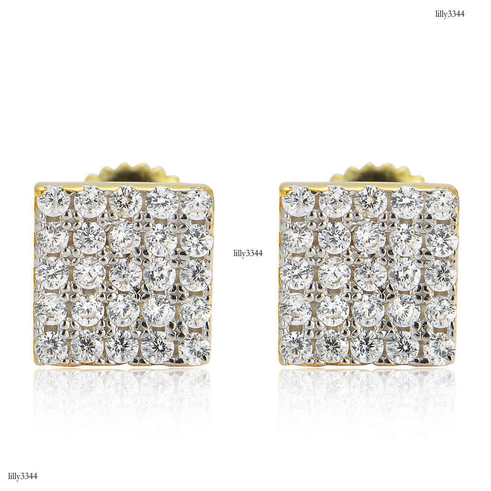 S for Men Body Pure Sier Stud Square Full Zircon Hip Hop Trendy Earrings Jewelry
