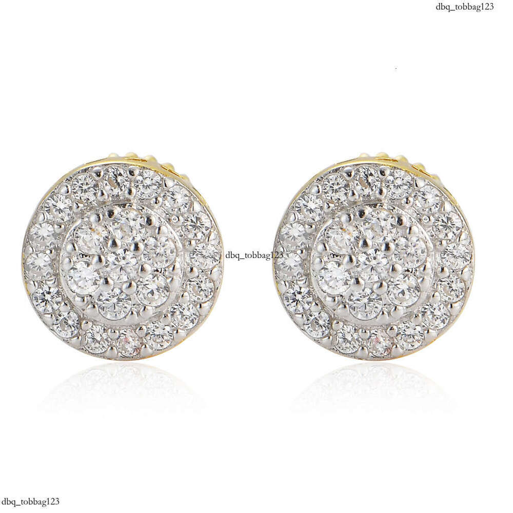 S Men's Round Micro Paved Zircon Sier Stud Earrings Hip Hop Accessories