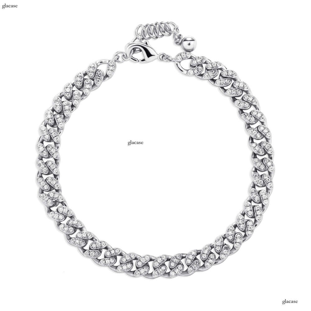 Hip Hop Bracelet 5MM Cuban Inlaid Zircon Lobster Clasp with Tail Chain Men's Simple Trendy Jewelry