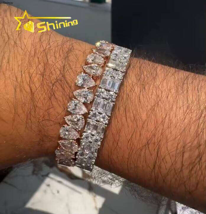 Fashion Jewelry Pear Shape High-Quality D Color VVS Hip-Hop Sier Silicon Stone Bracelet