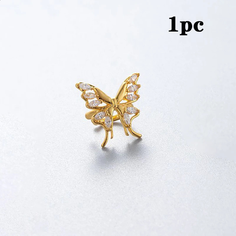 Stainless Steel Gold Color Butterfly Ear Clip Without Piercing For Women Sparkling Zircon Ear Cuff Clip Earrings Fashion Jewelry 250807