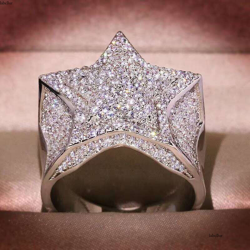 High Quality Full Dia European and American Hip-hop Men's Micro Set Zircon Star Charm Ring