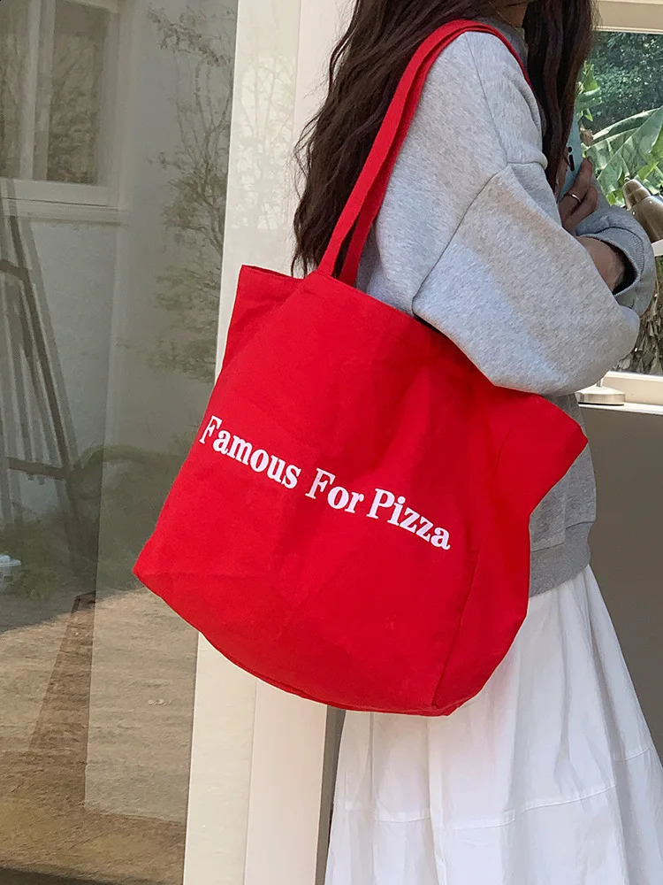 Lazy Style Red Letter Canvas Bag Large Capacity Tote Bag Casual Versatile Lightweight Shopping Bag 250809