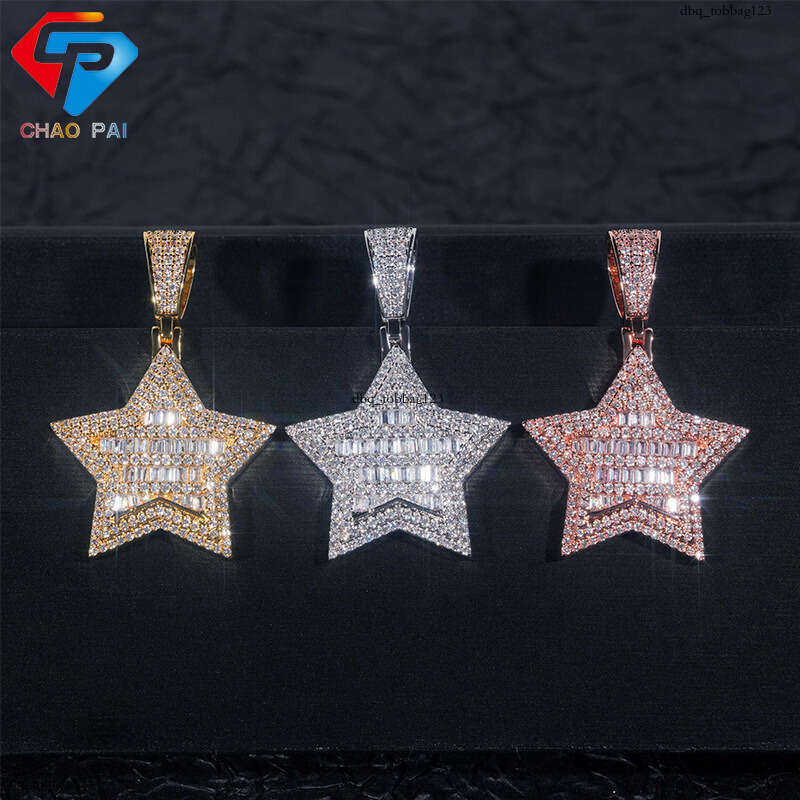 INS New Five-Pointed Star Pendant Sterling Silver Inlaid Moissanite chain Versatile Unisex Necklace Wuzhou