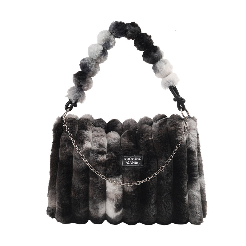 2025 Tie-Dye Furry 2025 Autumn Winter New Large Capacity Plush Tote Bag ddmymoon